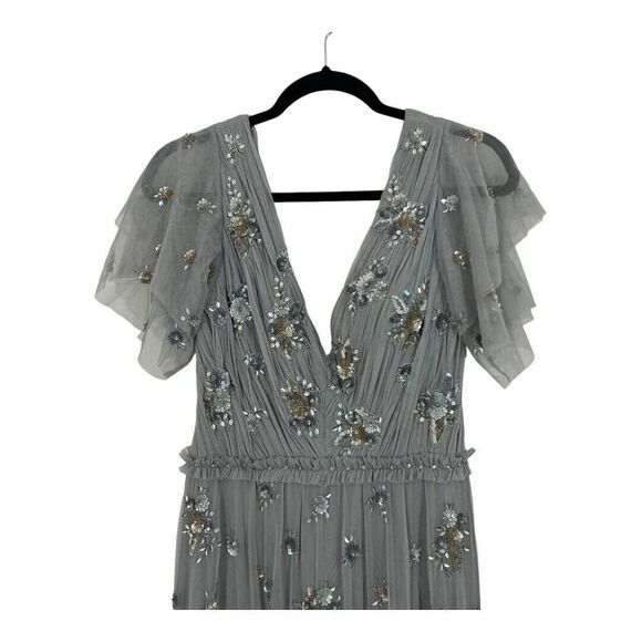 Mac Duggal Size 4 Ruffle Tiered Embellished Flutter Sleeve Gown Formal - Picture 3 of 8